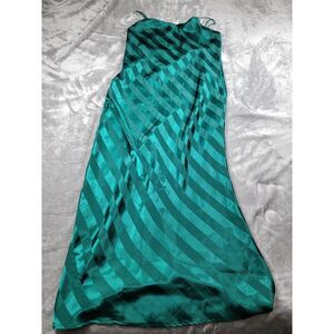 Victoria's Secret Gold Label Vtg Emerald Green Long Nightie satin gown side Slit